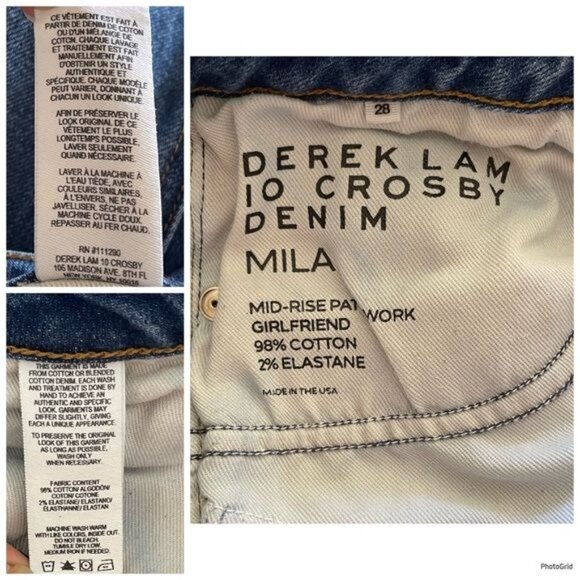 Derek Lam 10 Crosby Mila Mid-Rise Girlfriend Patchwork Released Hem Jeans 28 - Picture 9 of 10